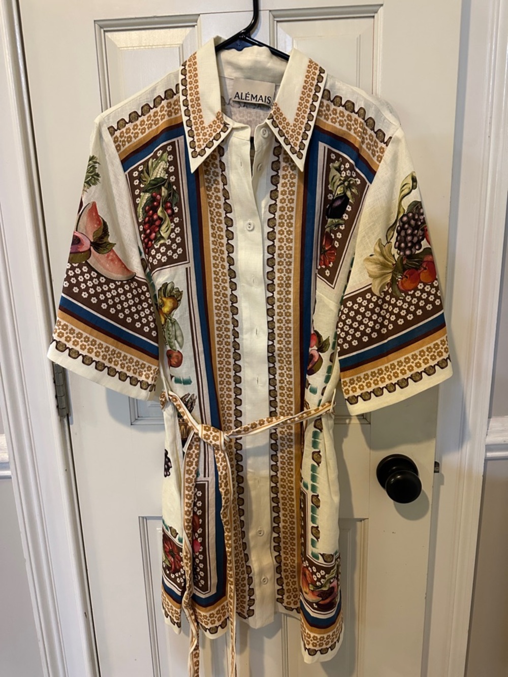 Alemais Cream Floral & Fruit Print Button-Down Shirt Dress